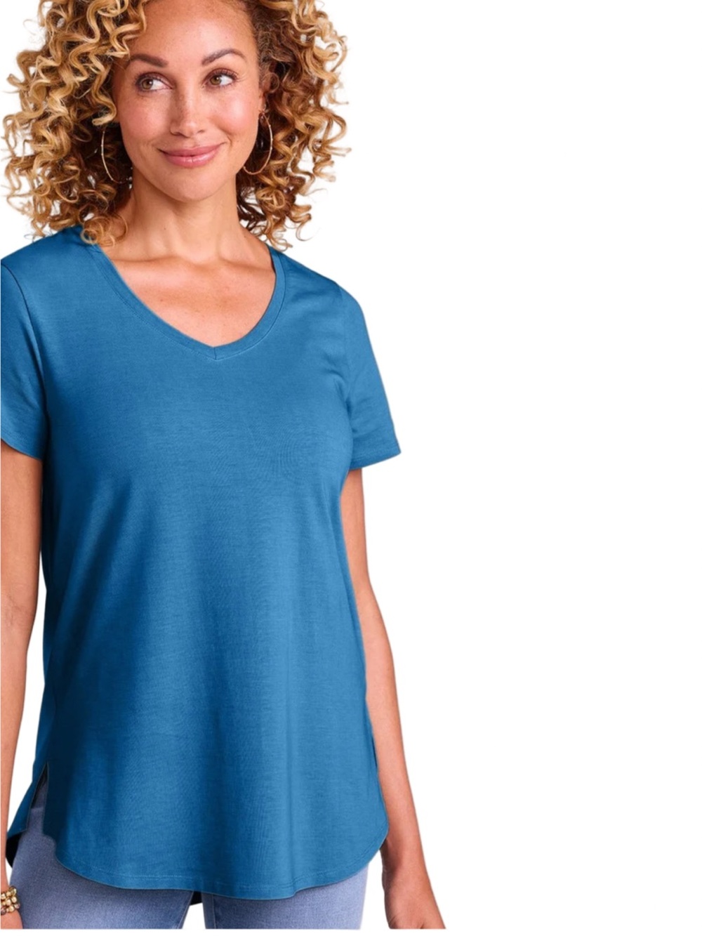 New Soft Surroundings Soft Supima Isabel Short Sleeve Tunic Swedish Blue 3X